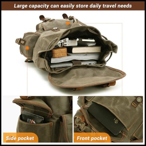 Vintage Canvas Leather Backpack Ergonomic Daypack Travel College Durable main image 6